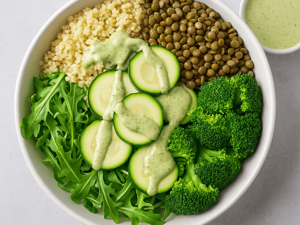 Easy Alkaline Dinner Bowl with Creamy Vegan Dressing - Alkaline World
