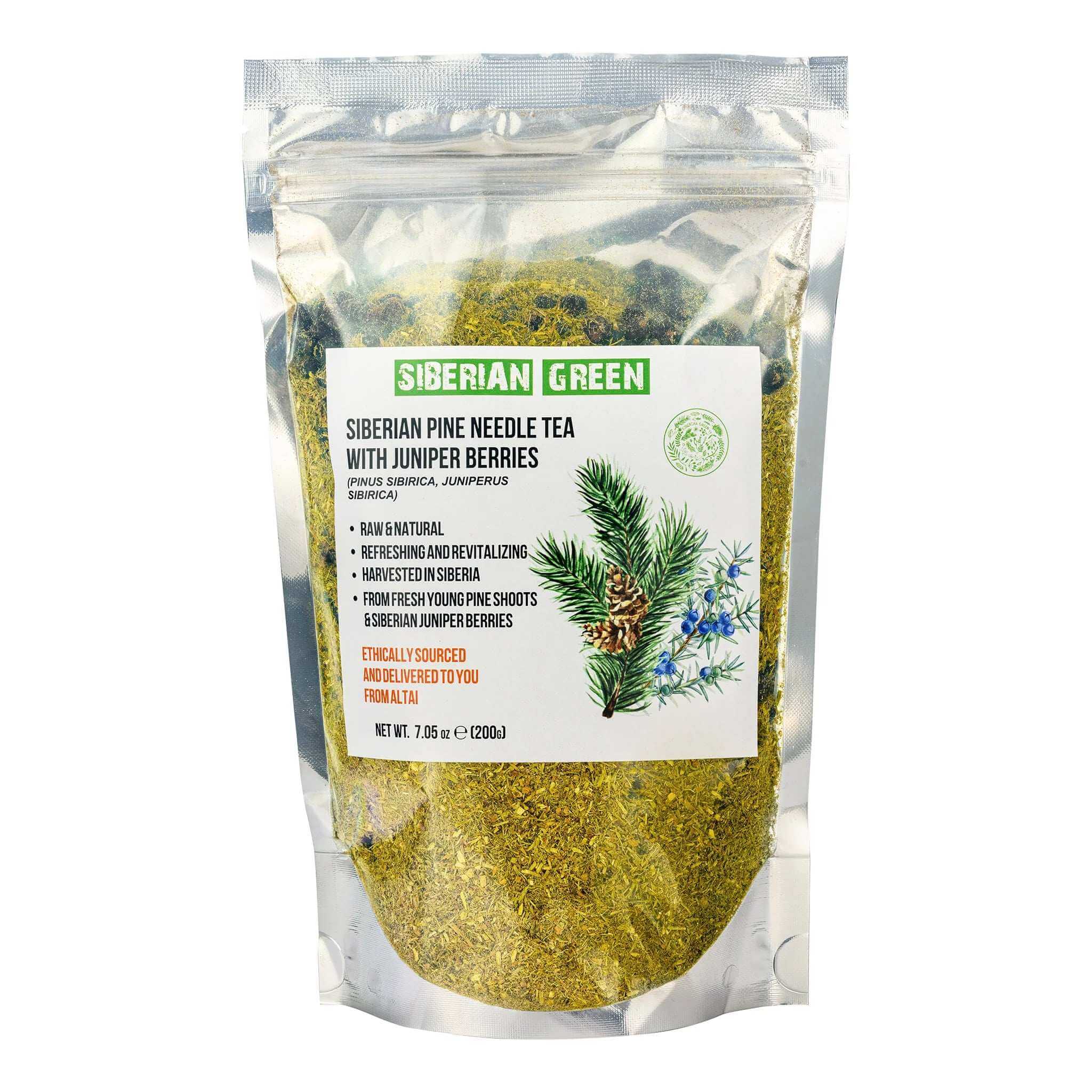 Siberian Pine Needle Tea Powder with Juniper Berries – 200g | Wild-Harvested Herbal Wellness Mix