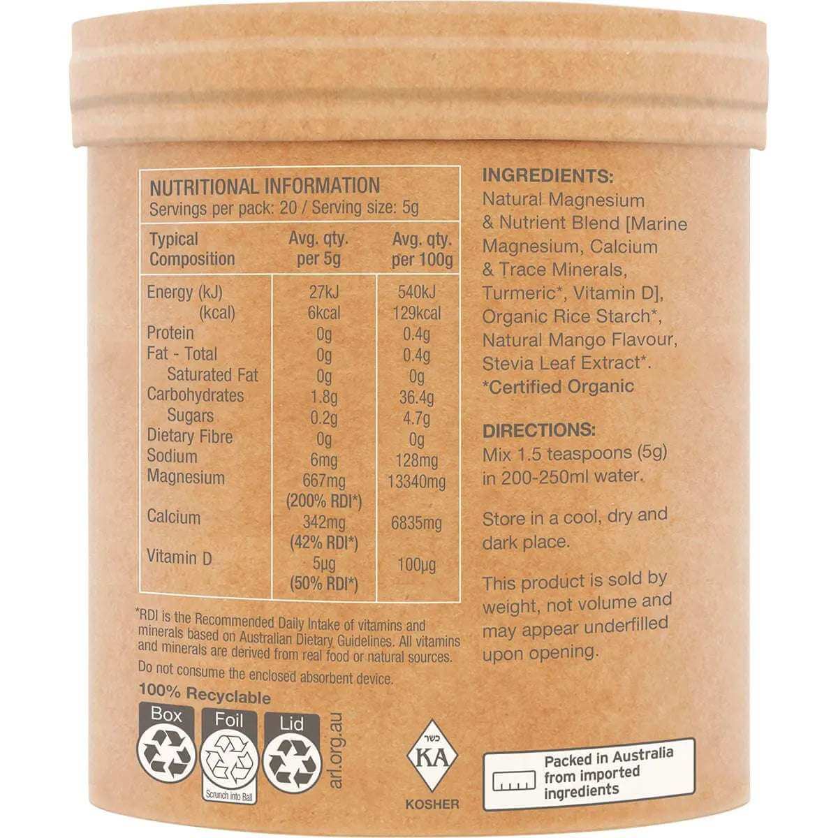 Amazonia Raw Muscle Magnesium Creamy Mango 100g