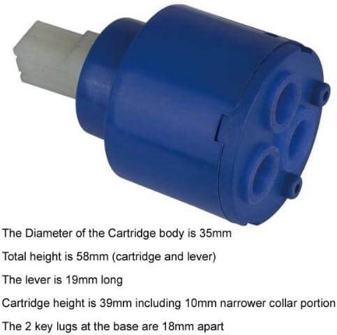 35mm ceramic disc cartridge for 3-way mixer tap by Aquarius Water, showing the precise ceramic mechanism inside the tap cartridge.