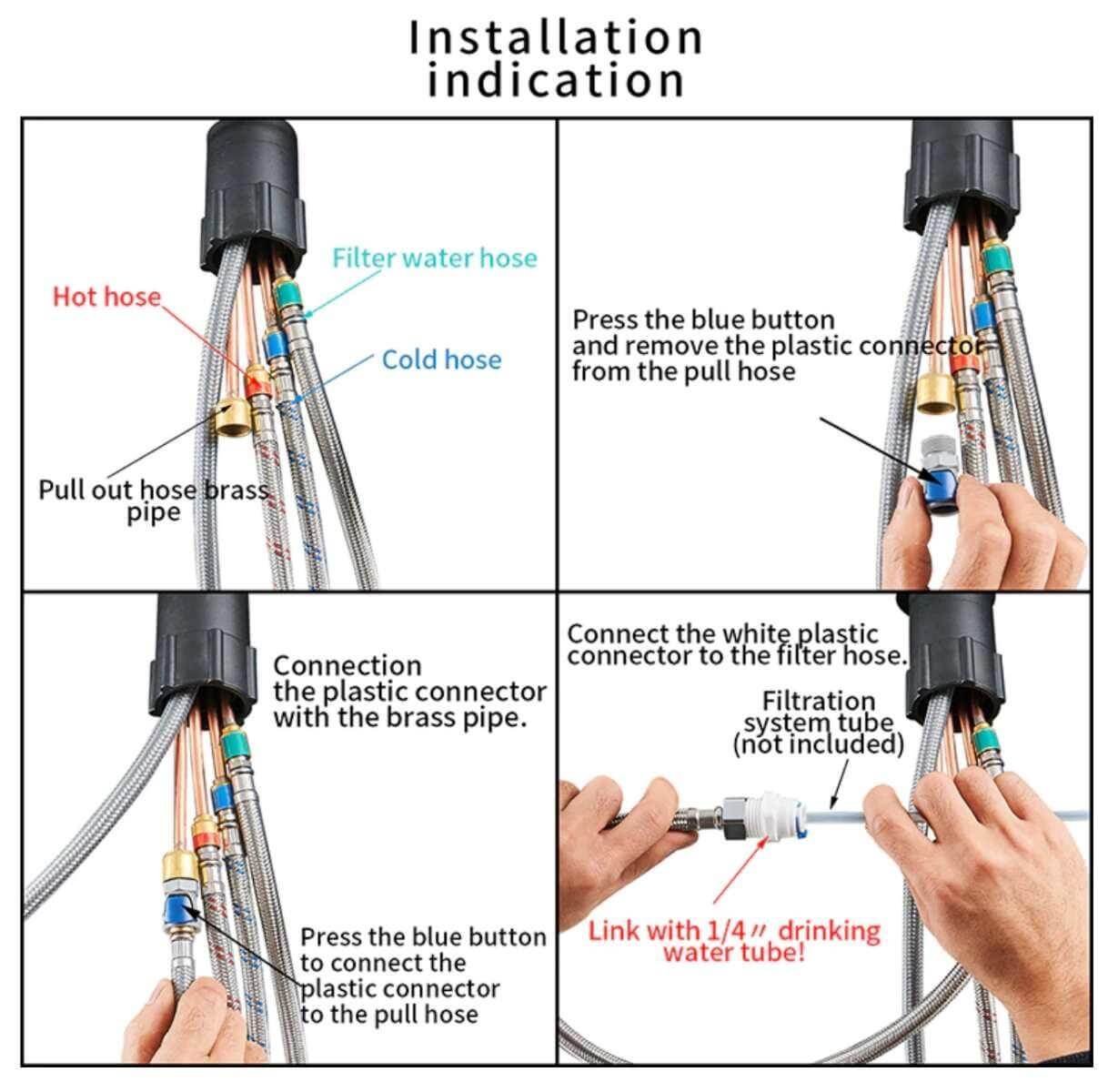 3 Way Mixer Tap with Dual Spout & Pull Out Spray Black - Alkaline World