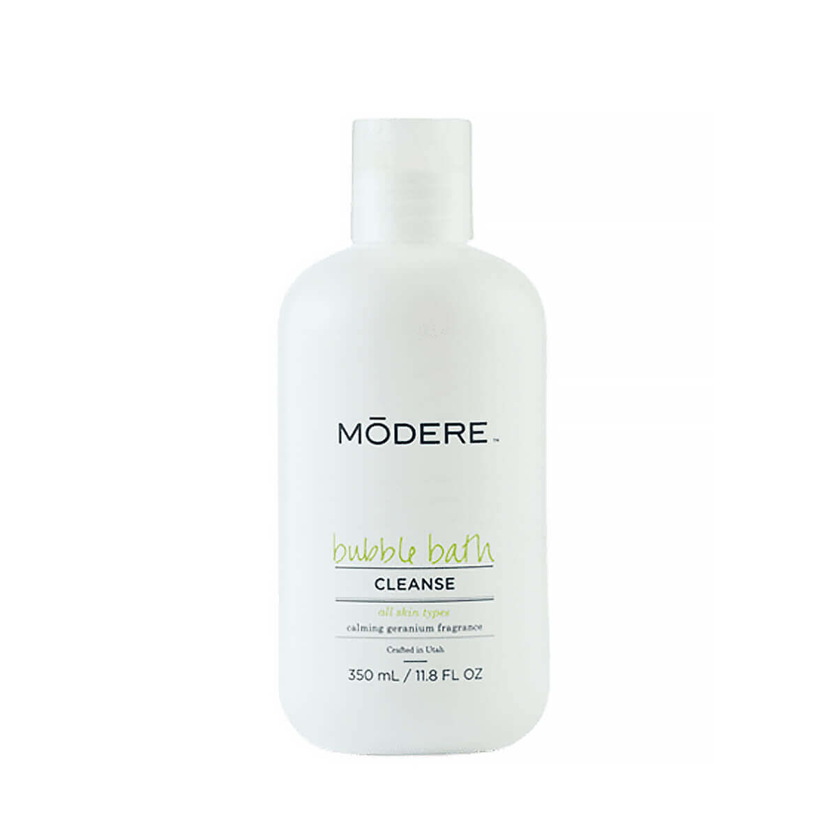 Modere Bubble Bath bottle, featuring calming geranium fragrance and herbal extracts, highlighting modere bubble bath benefits.