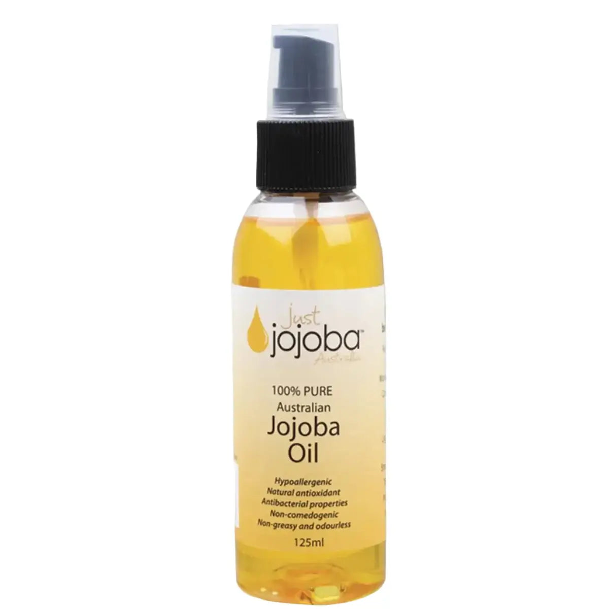 Pure Australian jojoba oil in a 125ml bottle from Just Jojoba Australia, natural skincare and haircare product