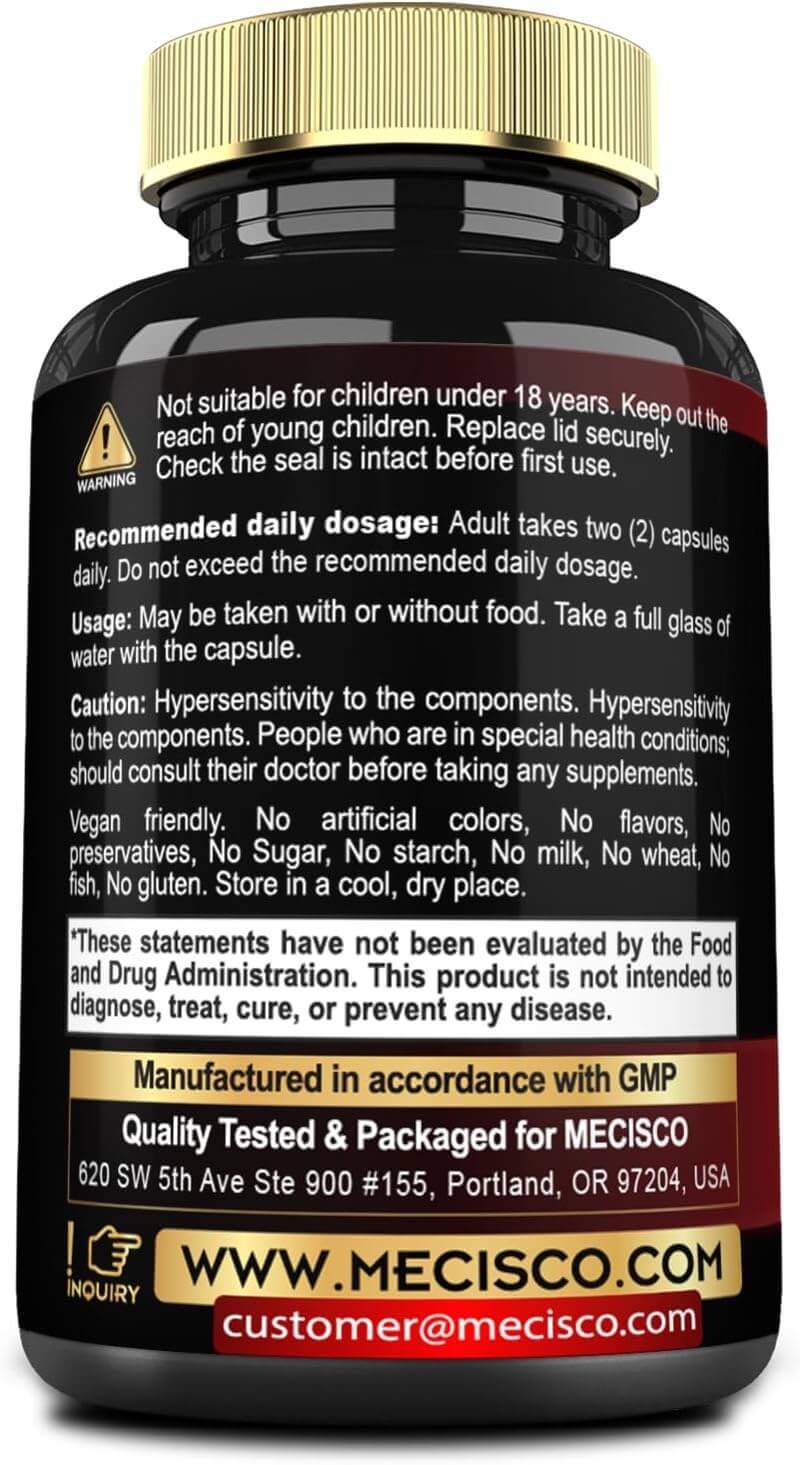 Mecisco 3in1 NAD+ supplement bottle with label showing 1200mg nicotinamide riboside, trans resveratrol, and quercetin ingredients.
