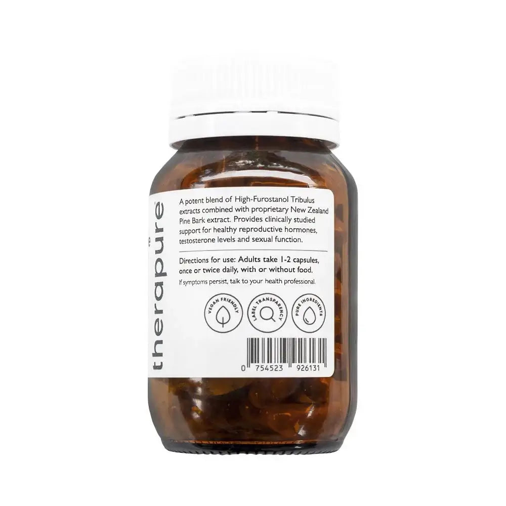 Bottle of RN LABS THERAPURE MY TESTOSTERONE 60C supplement in white container with label, displayed against a plain background.