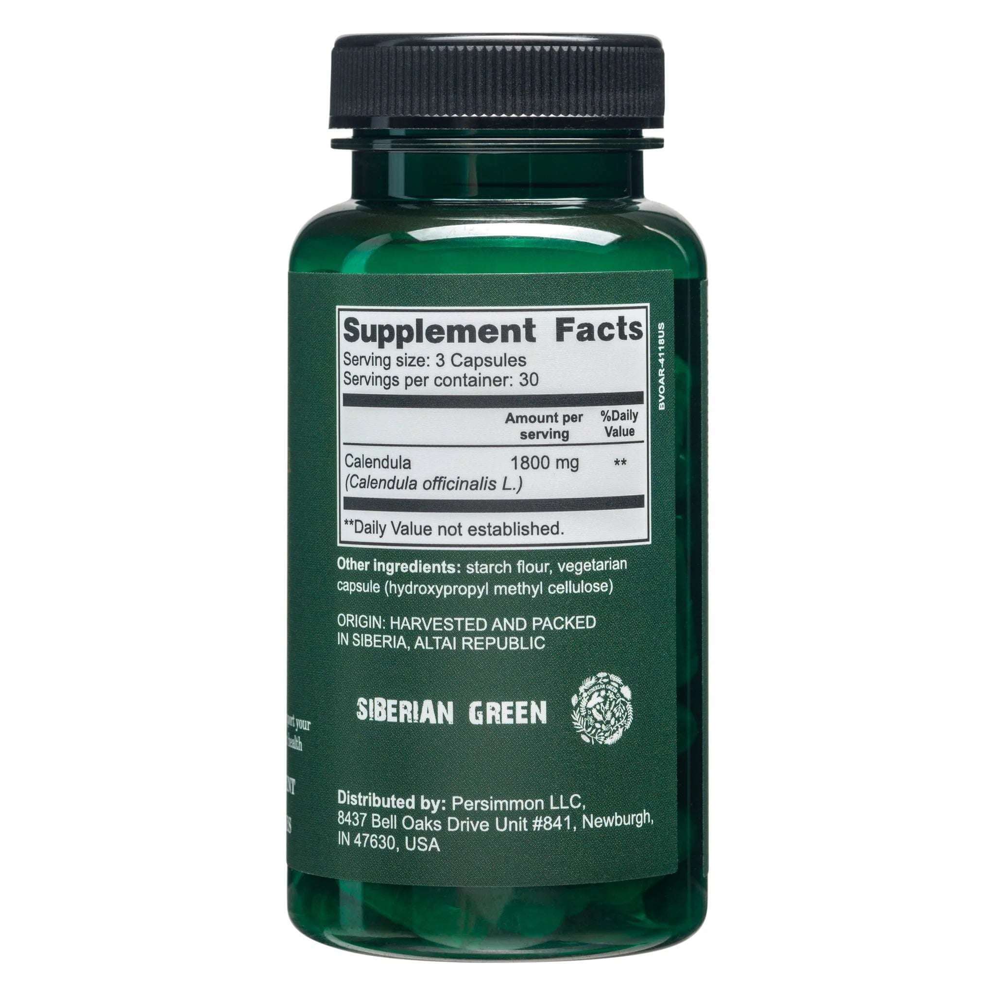 Siberian Green Siberian Wild Calendula Capsules 1800mg in a bottle, vegan dietary supplement with 90 capsules.