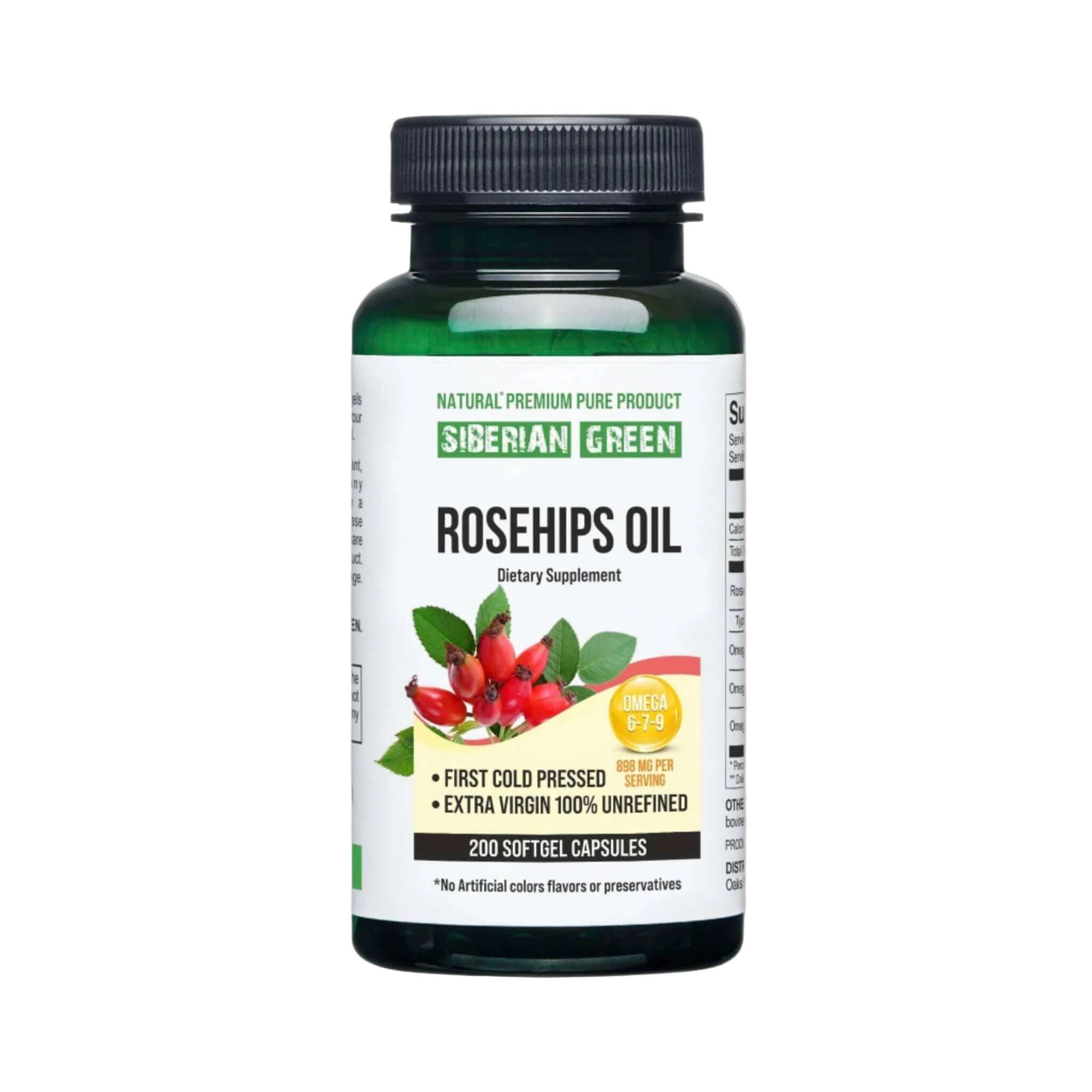 Siberian Green Rosehips Seed Oil Capsules 200 Soft gels Wild Harvested - Alkaline World