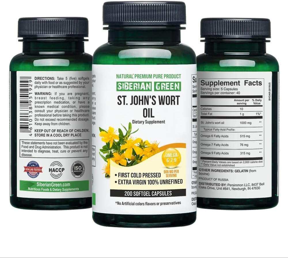 Siberian Green St.John's Wort Oil 200 Softgels Wild Harvested Cold Pressed Unrefined - Alkaline World