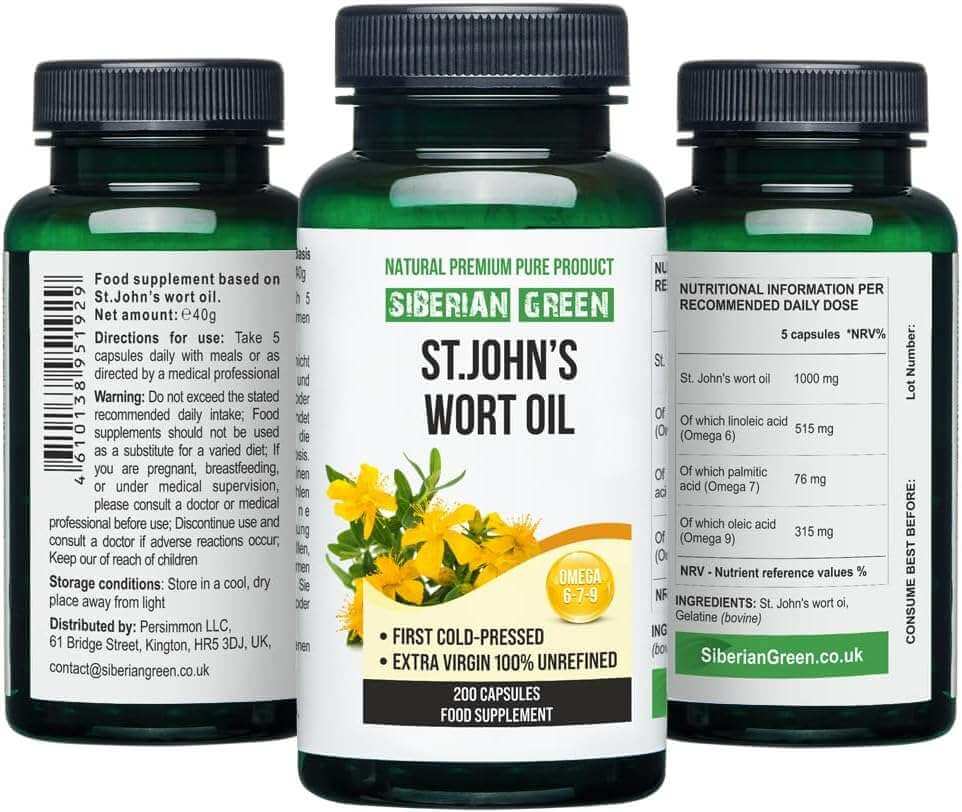 Siberian Green St.John's Wort Oil 200 Softgels Wild Harvested Cold Pressed Unrefined - Alkaline World