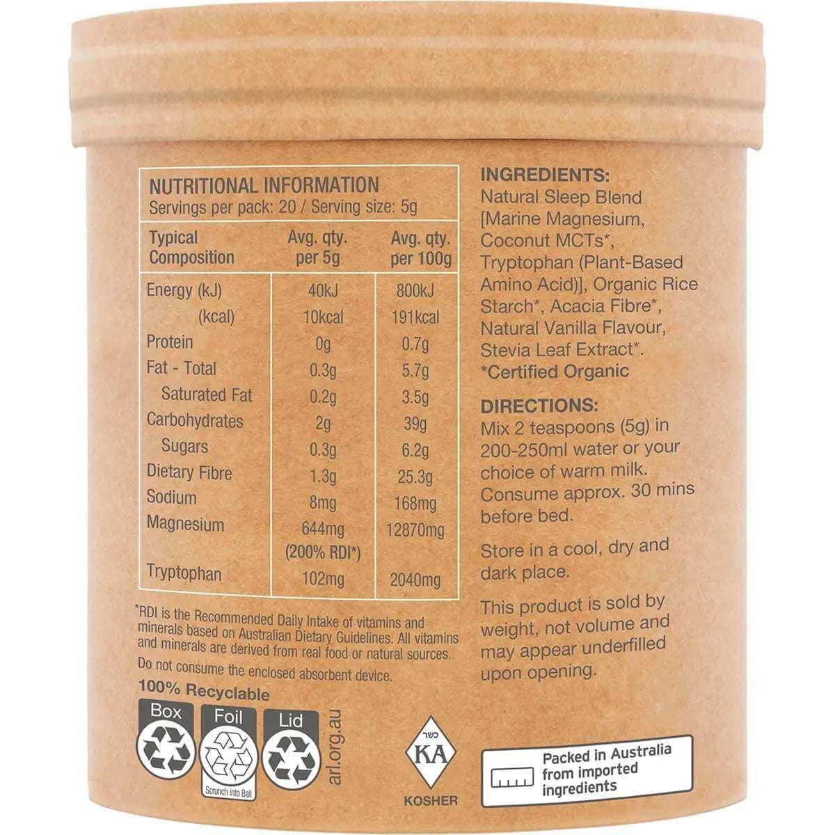 Amazonia Raw Sleep Magnesium Dreamy Vanilla 100g