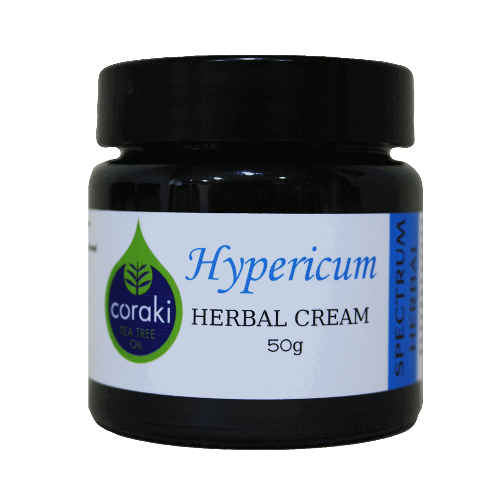 Spectrum Herbal Coraki Hypericum Cream 50g jar, herbal skincare cream with herbal ingredients and natural healing properties