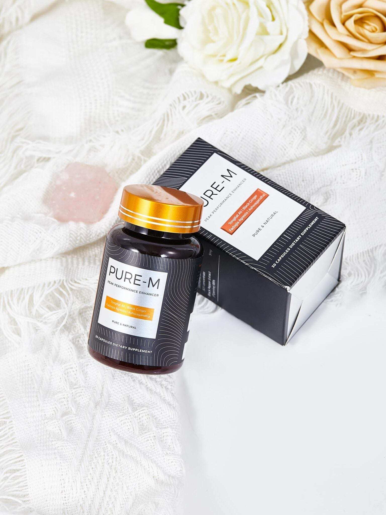 Therapeia Pure M Men’s Vitality multivitamins in a bottle, 30 capsules, designed to support men's overall health and energy.