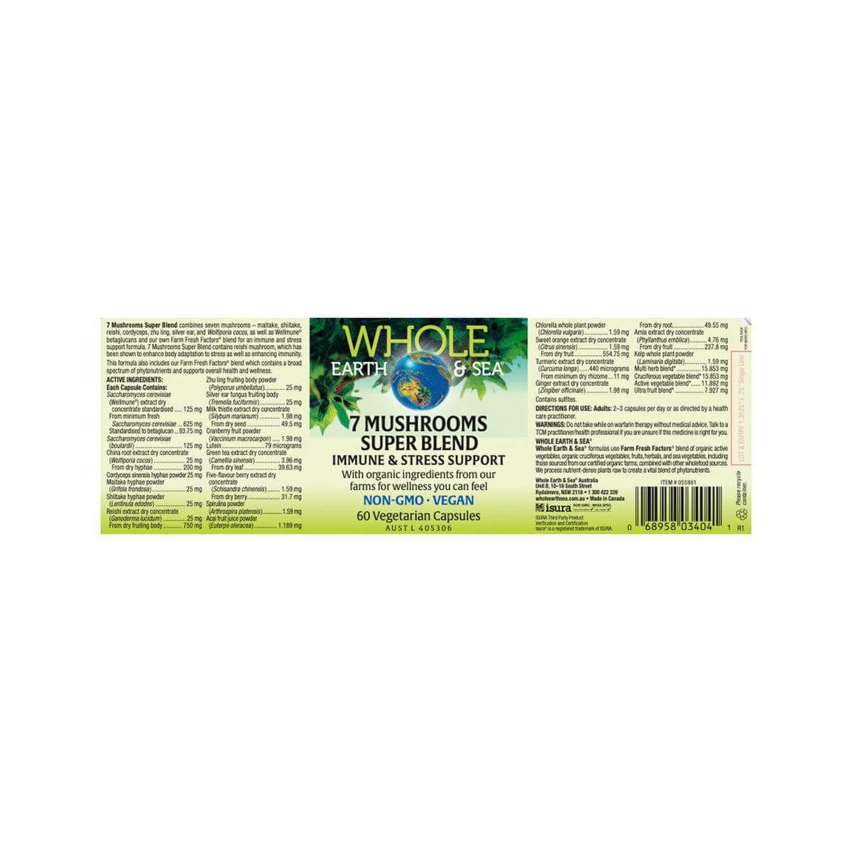 Whole Earth & Sea 7 Mushrooms Super Blend 60vc - Alkaline World