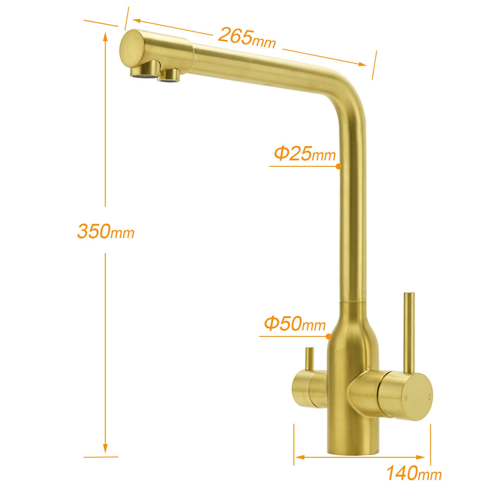 3 way mixer tap Luxury Style Gold - Alkaline World