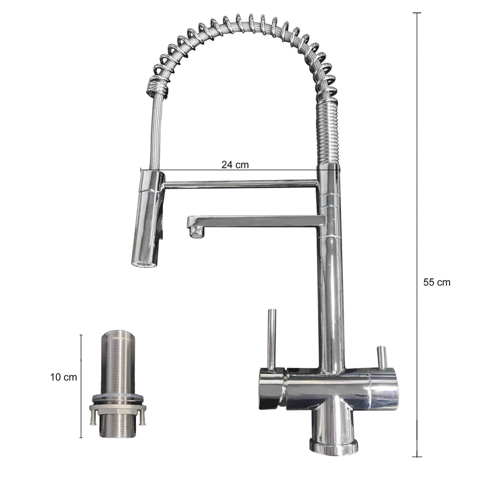 3 way mixer tap - Spring Style with pull out spout Chrome - Alkaline World
