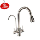 3 Way Mixer Tap with Dual Spout & Pull Out Spray Nickel - Alkaline World