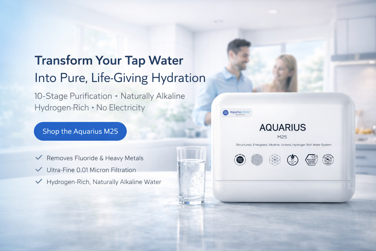 Aquarius M25 Hydration System with 3-way tap, compact water filter and dispenser for convenient hydration.