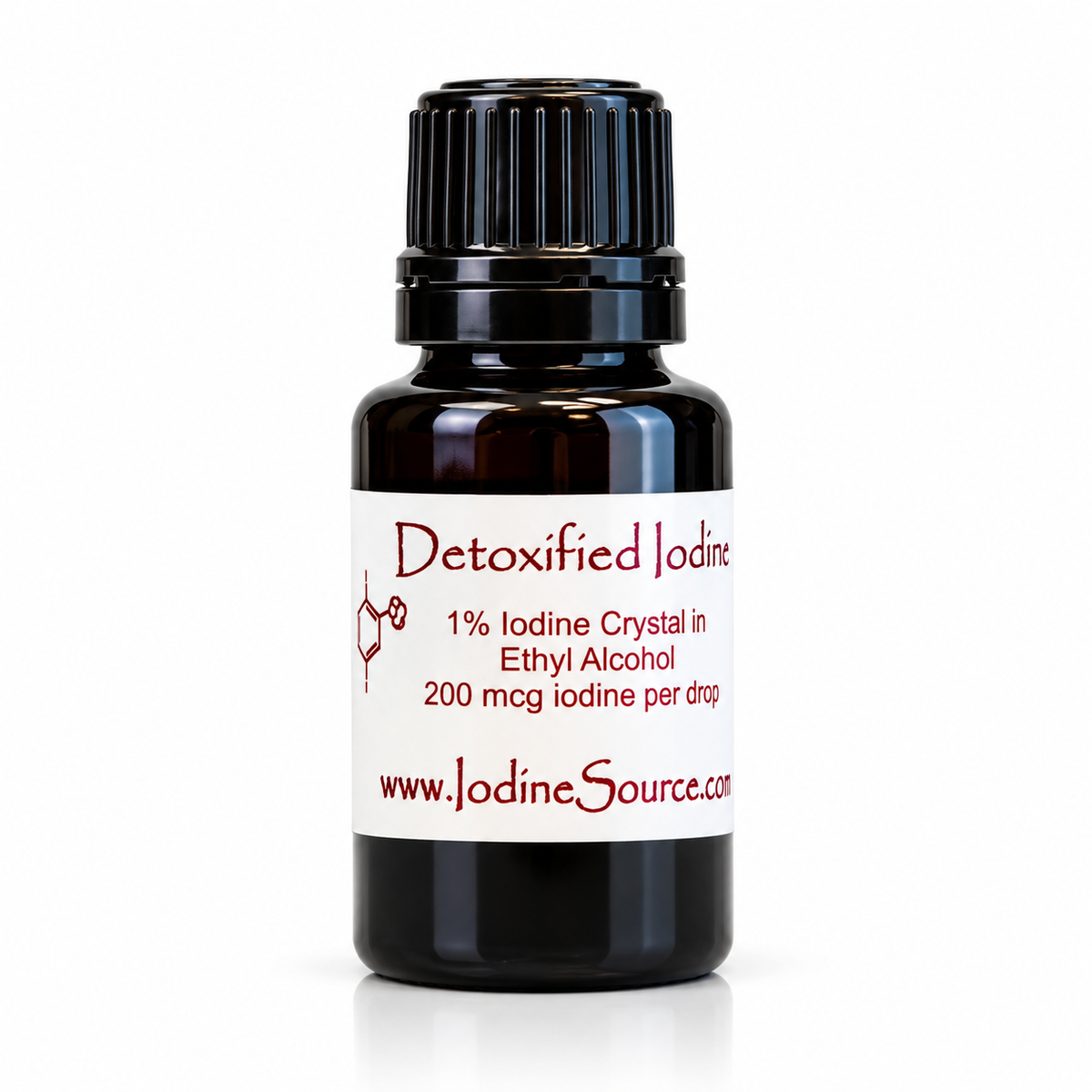 Bottle of Miracle II Australia detoxified iodine supplement in a 15mL container, featuring a clear label and a white cap.
