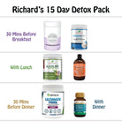 Alkaline World Richard’s 15-Day Detox Pack with detox supplements and products for cleansing and wellness.