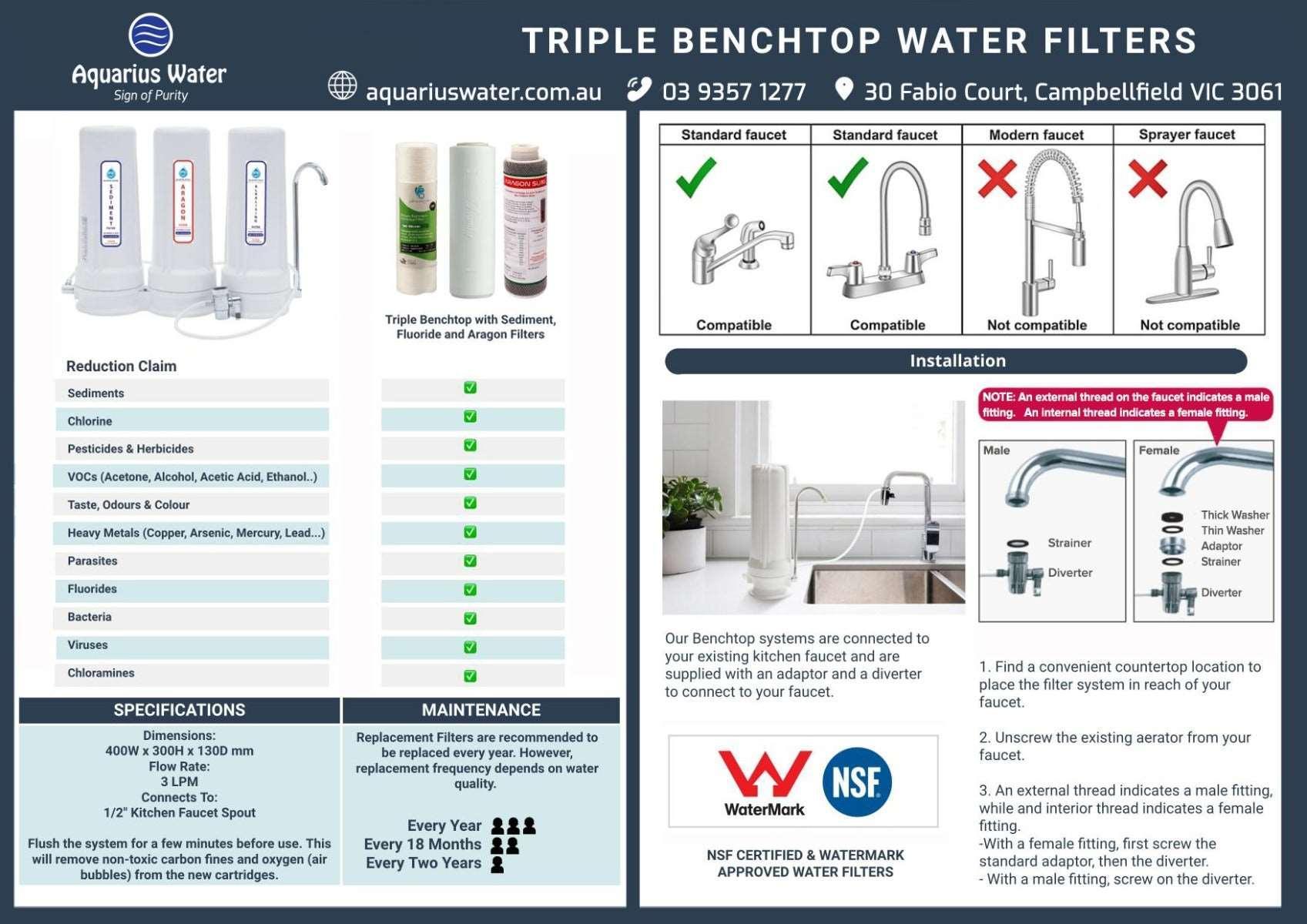 Aquarius Triple Bench Fluoride Alkaline Aragon - Alkaline World