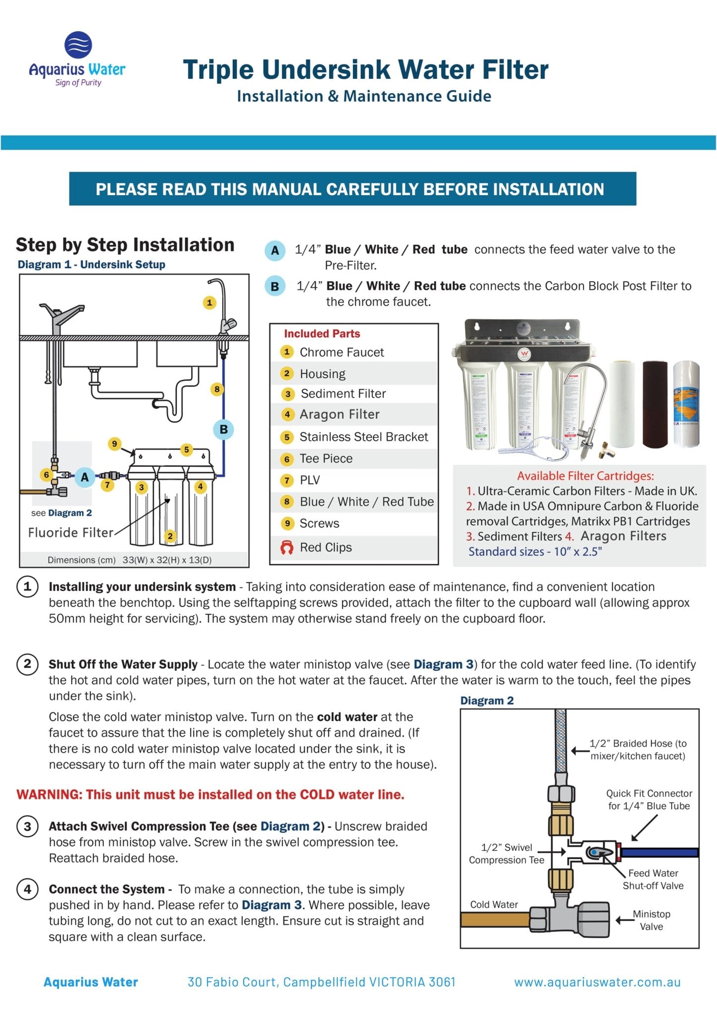 Aquarius Under sink Triple Stage System - Alkaline World