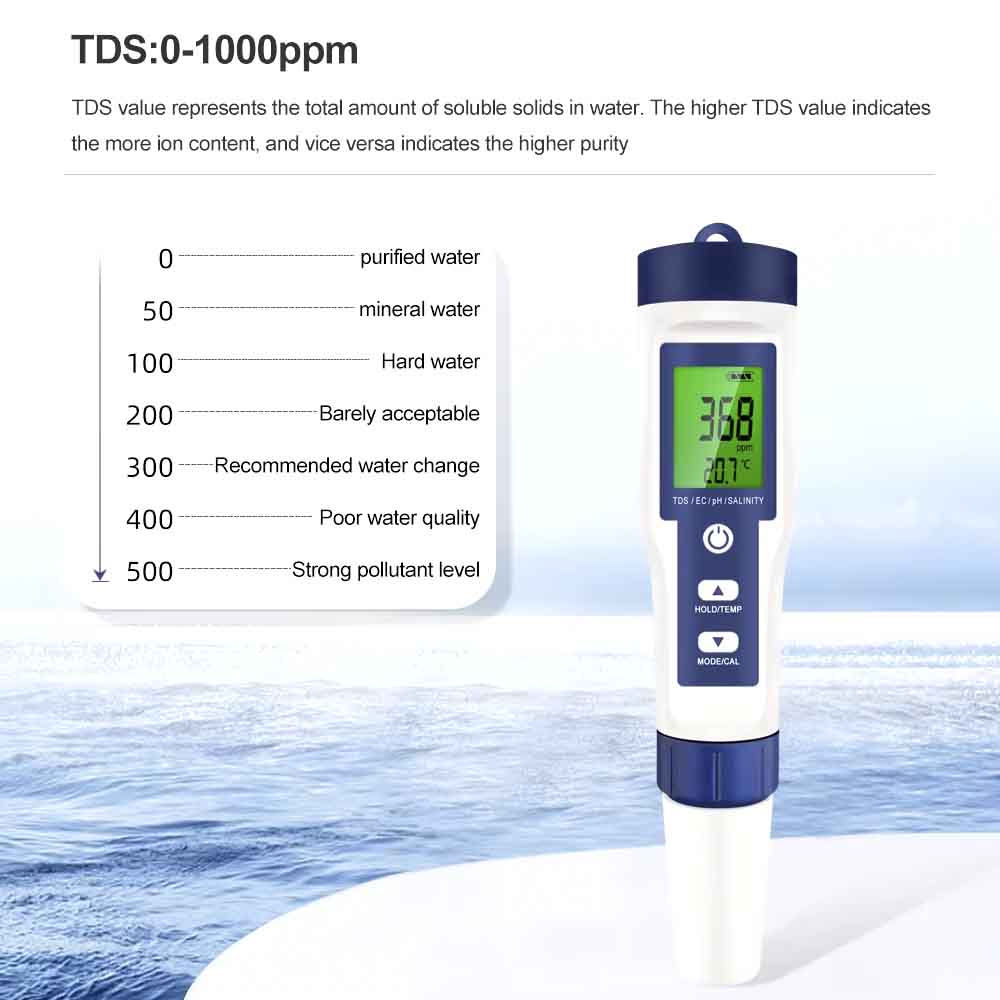 Aquarius Water 5 in 1 Digital Meter TDS EC Salinity TEMP PH Water Tester - Alkaline World