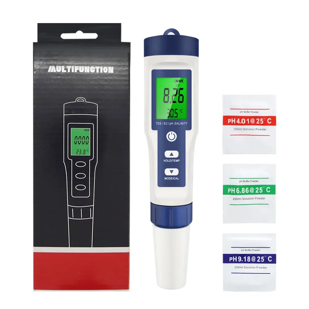 Aquarius Water 5 in 1 Digital Meter TDS EC Salinity TEMP PH Water Tester - Alkaline World