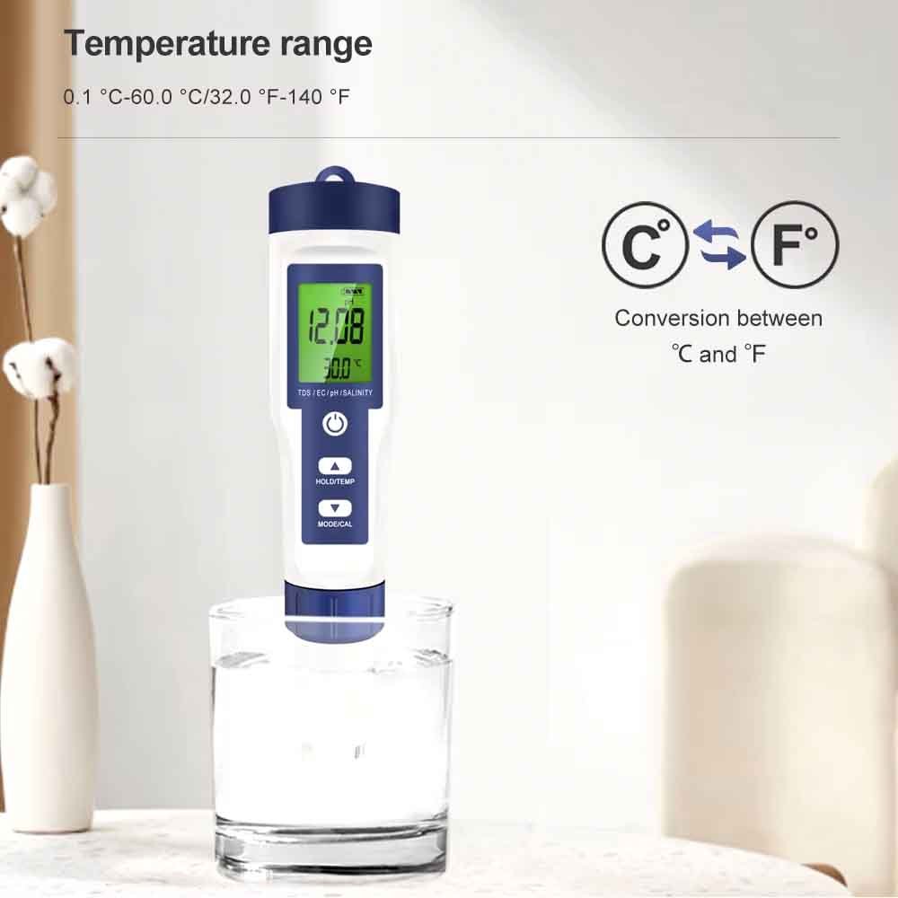 Aquarius Water 5 in 1 Digital Meter TDS EC Salinity TEMP PH Water Tester - Alkaline World