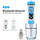 Aquarius Water AW 5 in 1 water tester showing digital display and test probes for measuring water quality parameters.