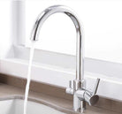 Aquarius Water 3-way mixer tap in gold with umbrella style design and 360-degree rotation for versatile water control.