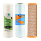 Aquarius Water replacement filter set for undersink triple water filtration system showing three filters and plumbing connections.