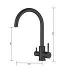Matte black Aquarius Water 3-way mixer tap with umbrella style design and 360-degree rotation, ideal for versatile kitchen use.