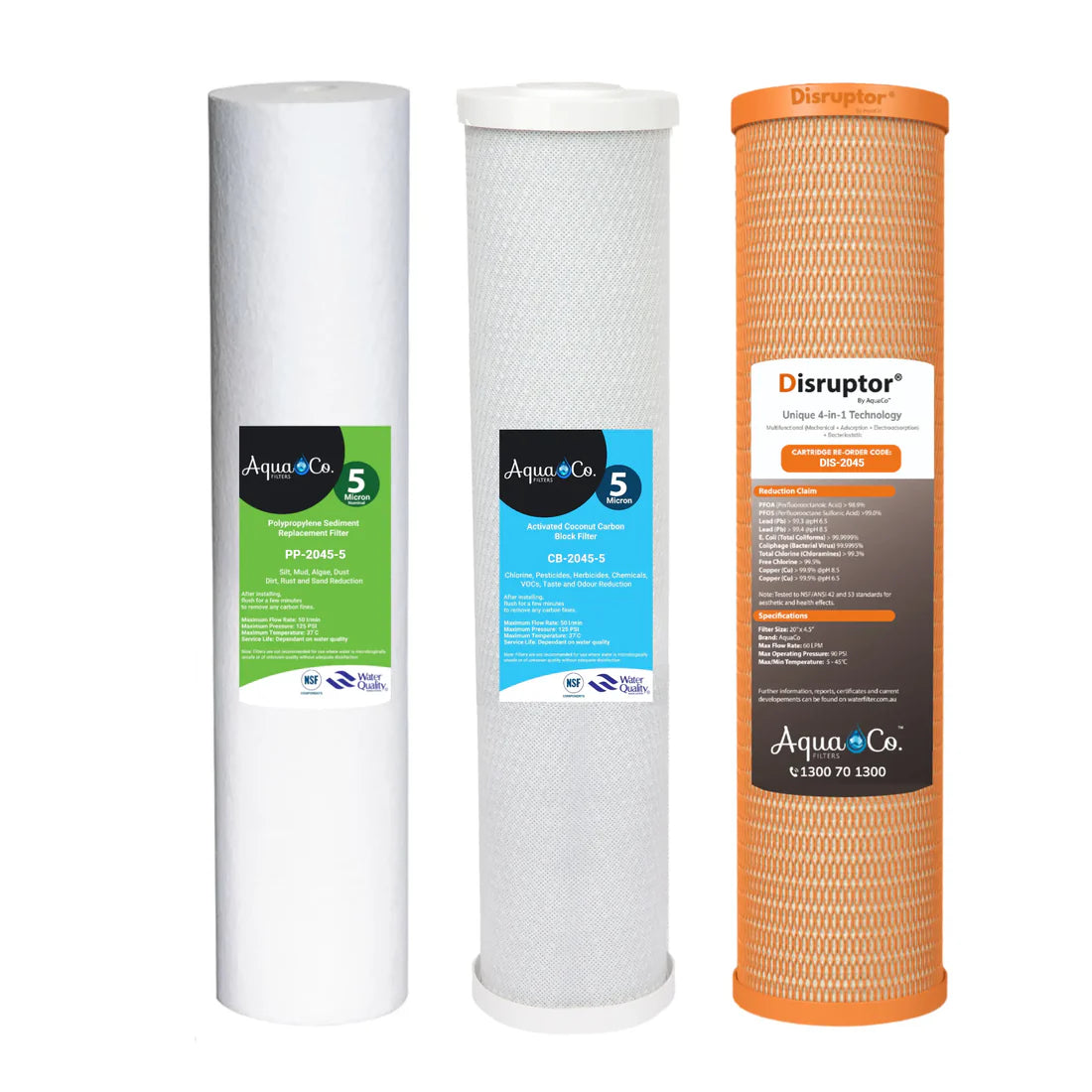 Aquarius Whole-House Triple Filtering System 20" x 4.5" - Alkaline World