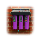 Aquarius Water Whole-House Triple Filtering System, 20" x 4.5", installed in a home plumbing setup for clean, filtered water.