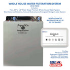 Aquarius Water Whole House UF20 Pack water filter system installed in a home plumbing setup, with clear filter units and piping visible.