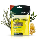Comvita Olive Leaf Lozenges in a blister pack, featuring 40 lozenges for soothing relief and natural immune support.