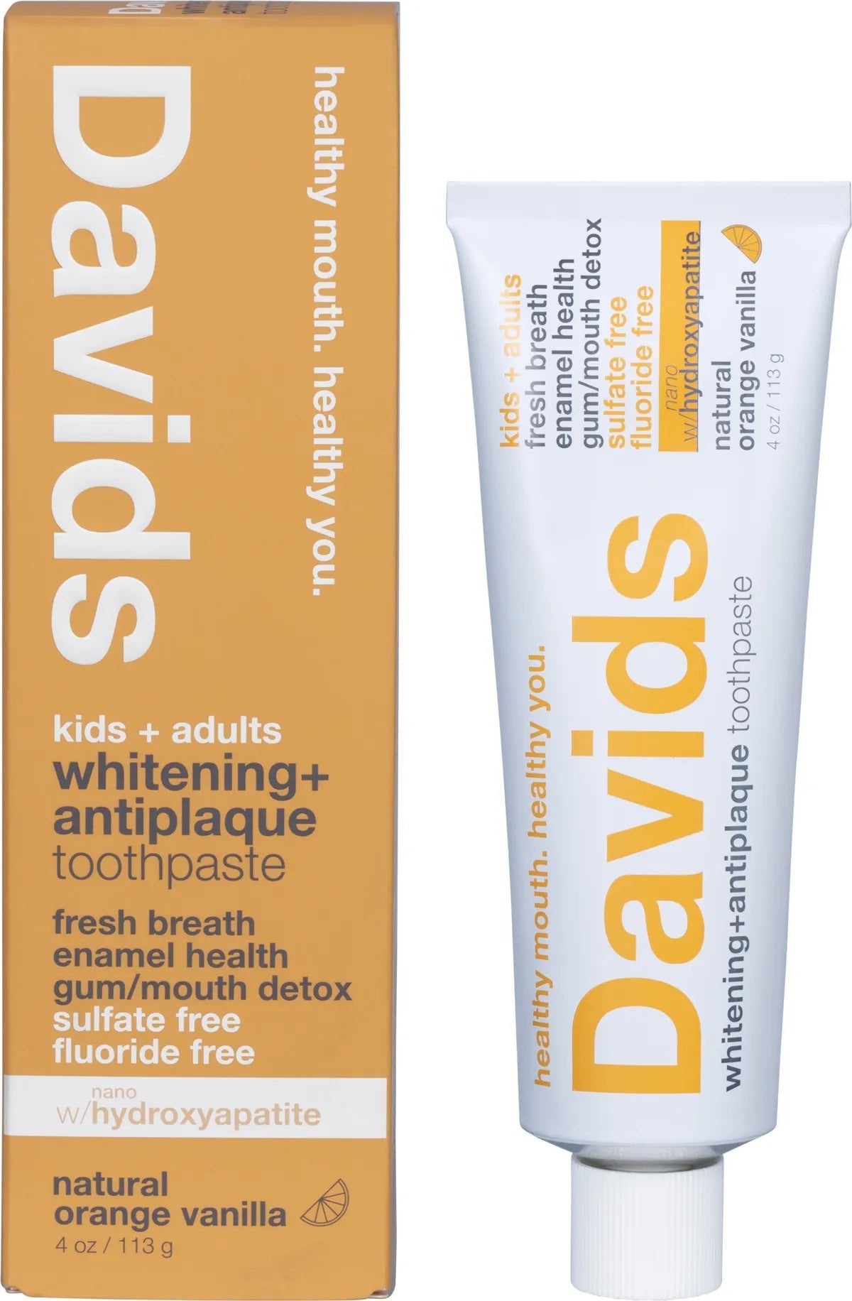 Davids Toothpaste Whitening + Antiplaque Orange + Vanilla 113g - Alkaline World