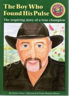 Boy who found his pulse, part of Don Tolman's Brands collection, smiling and holding his wrist in a natural outdoor setting.