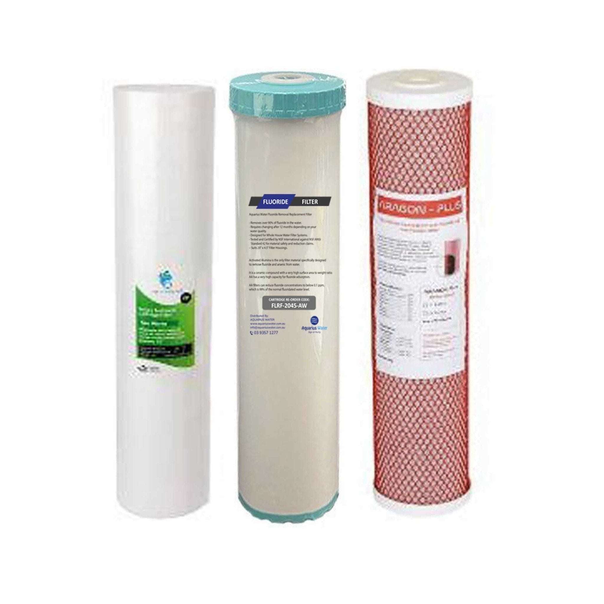 Fluoride Removal Replacement Filters Whole-House Triple System 20" x 4.5" - Alkaline World