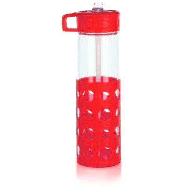 Glass Bottle with Straw – Red - Alkaline World