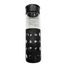 Black Kuvings glass sports bottle with 550ml capacity and silicone sleeve, durable and stylish for hydration on the go.