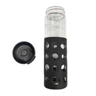 Black 550ml Kuvings glass sports bottle with silicone sleeve for easy grip and durable protection.
