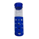 Blue Kuvings glass sports bottle with silicon sleeve, 550ml capacity, durable and stylish for hydration on the go.