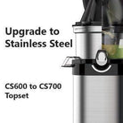 Kuvings CS700 Topset Upgrade for home appliances, showing the upgraded juicer top assembly with stainless steel components.