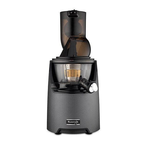 Kuvings EVO820 Evolution Cold Press Juicer in gun metal grey, showcasing its sleek design and juicing components.