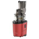 Kuvings REVO830 Cold Press Juicer in matte red with sleek design and stainless steel accents.