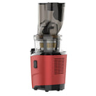 Kuvings REVO830 cold press juicer in matte red with stainless steel accents, showing the sleek, modern design of the Revo830 model.