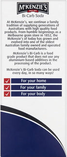 McKenzie's Bicarbonate Soda 500g package showing the white powder in a clear container with product label