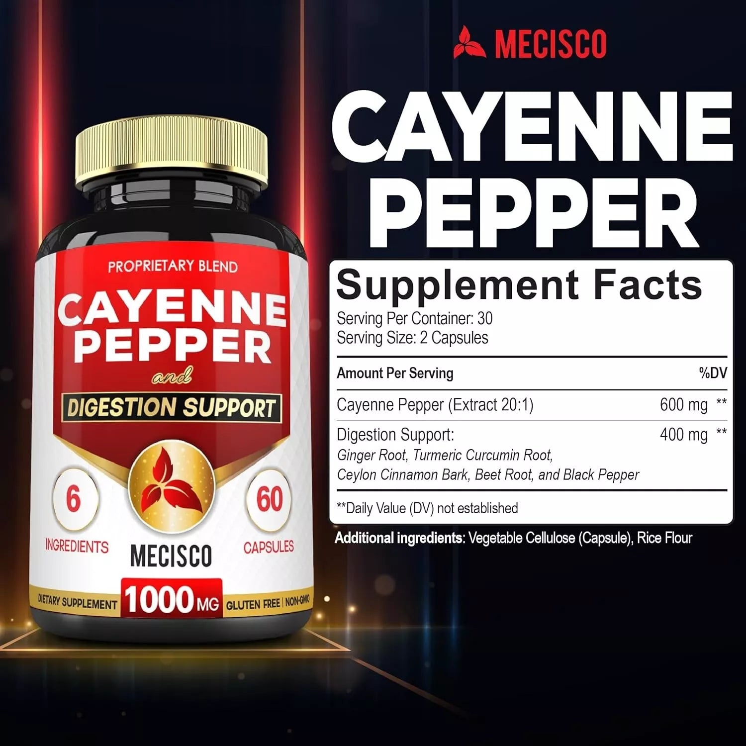 Mecisco Cayenne Pepper and Digestion Support 1000mg 60c - Alkaline World