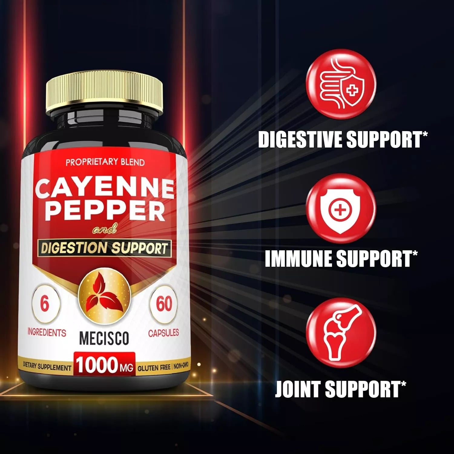 Mecisco Cayenne Pepper and Digestion Support 1000mg 60c - Alkaline World